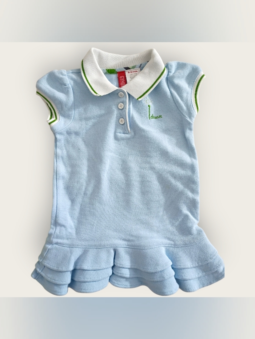 Gymboree Light Blue Polo Dress with White & Green Trim